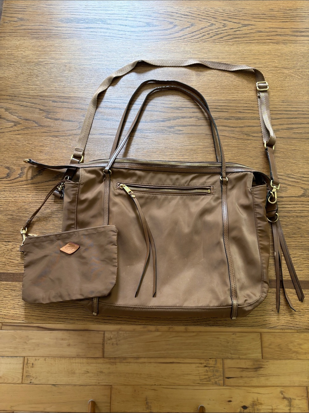 MZ Wallace Brown Nylon Tote with Crossbody Strap and Removable Pouch